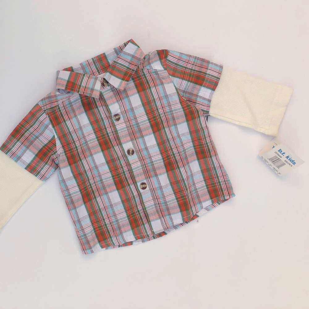 NWT BT Kids Plaid Button Up Long Sleeve Shirt 3/6M - Picture 2 of 6